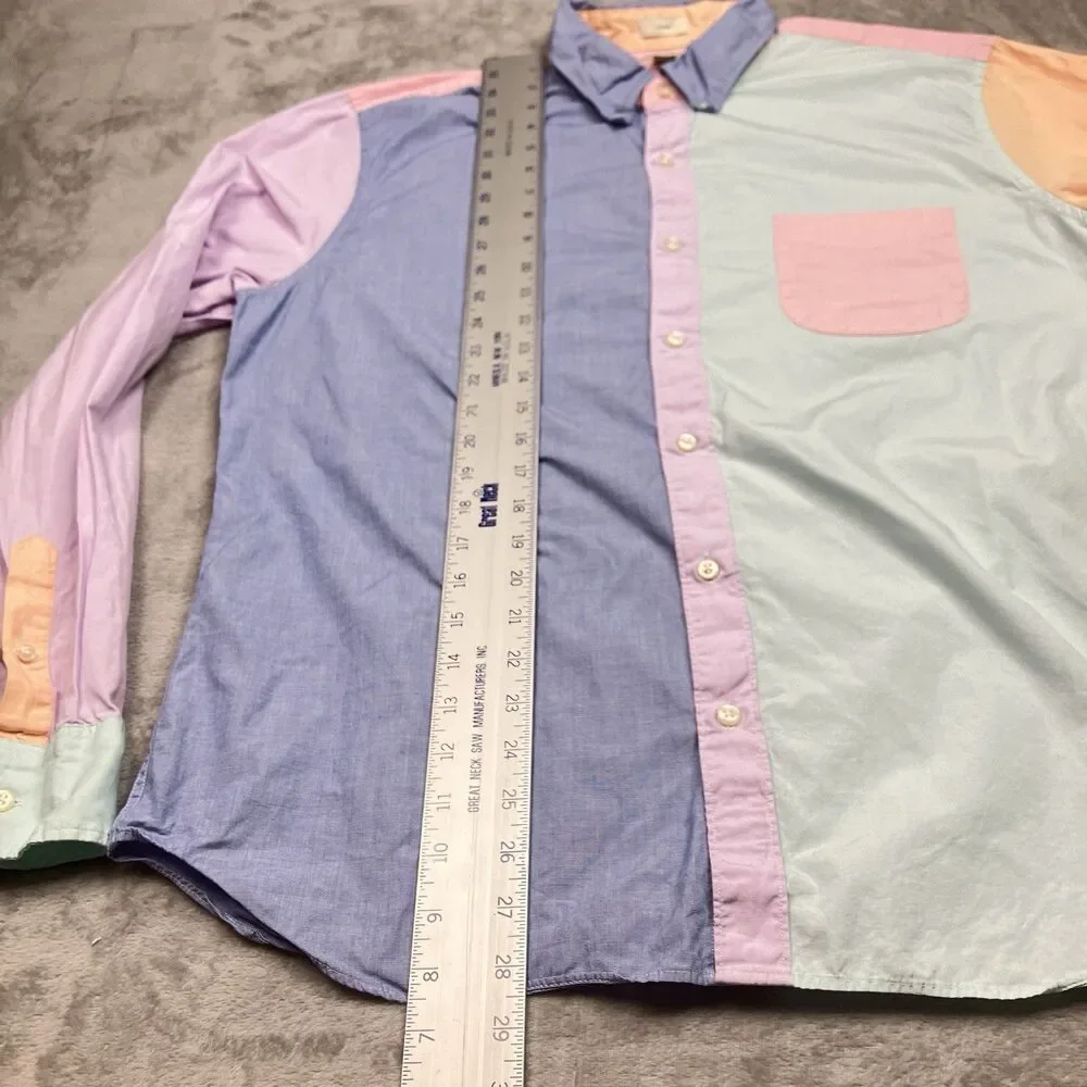 J Crew Secret Wash Shirt Mens XL Colorblock Organic Cotton Button Down Coastal‎
